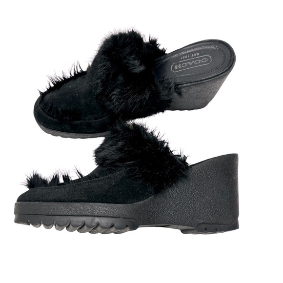 Coach Kaela Suede Rabbit Fur Wedge Mules Sz‎ 8.5 - Picture 1 of 7